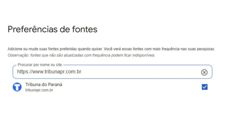 Ao selecionar a Tribuna como preferência de fontes, você passará a receber as notícias da Tribuna como destaque em buscas por assuntos. 