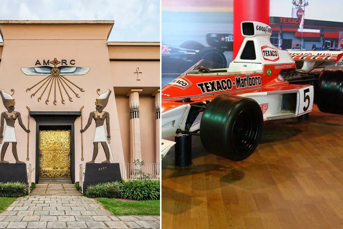 Múmia Tothmea está exposta no Museu Egípcio Rosacruz. Outra atração é a McLaren de Emerson Fittipaldi, perto do Barigui.
