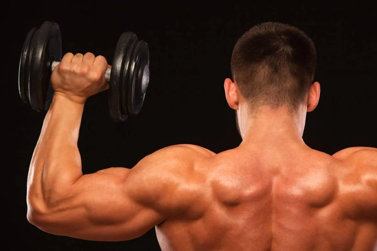 Imagem mostra um homem de costas na musculação.
