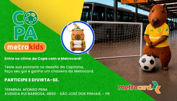 Clima de Copa chega ao Terminal Afonso Pena: Metrocard promove desafio com brindes no dia 20 de junho, em São José dos Pinhais
