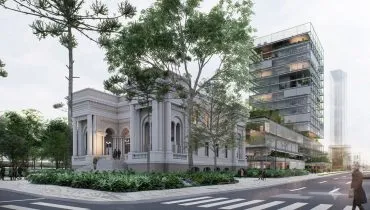 imagem mostra o Palácio Rio branco, sede da Câmara, com o novo prédio ao fundo