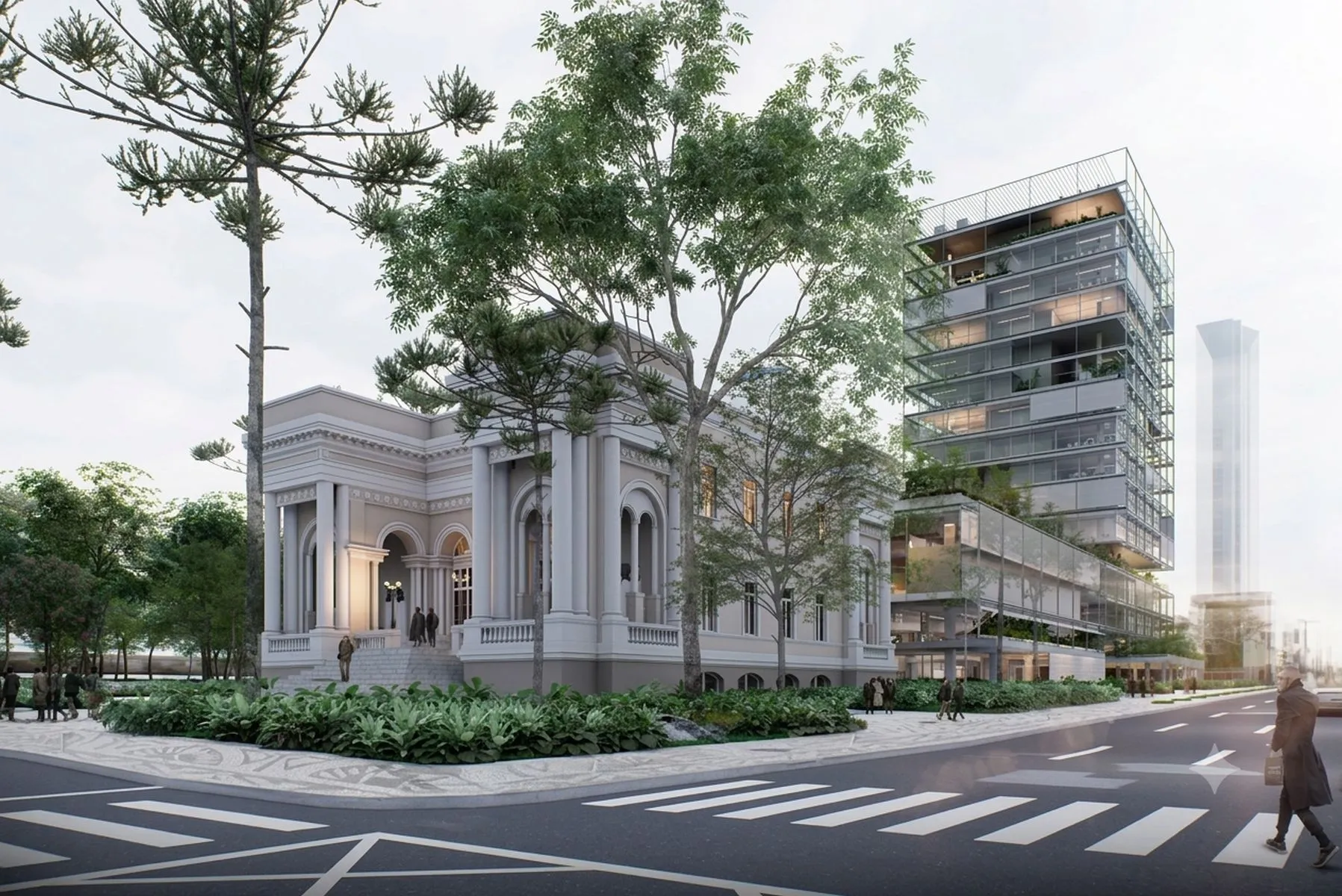 imagem mostra o Palácio Rio branco, sede da Câmara, com o novo prédio ao fundo