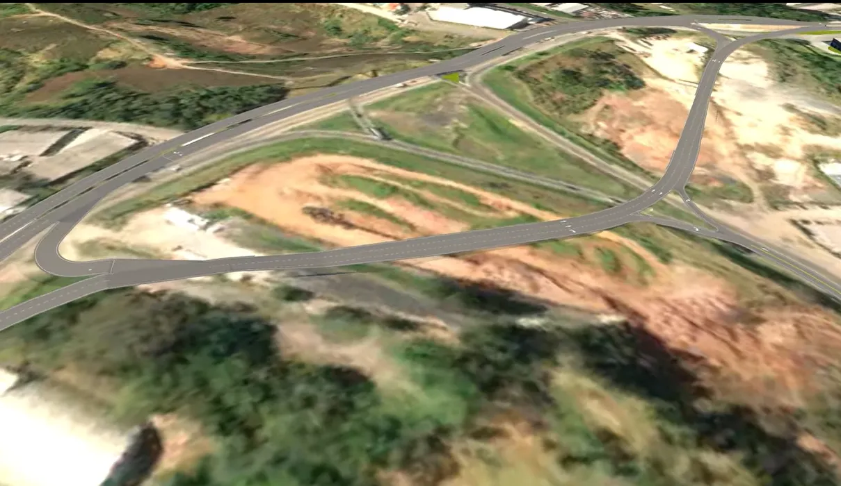 Imagem mostra projeção de como ficará o entroncamento da Rodovia da Uva e do Contorno Norte, com pistas independentes que ampliam muito a passagem de veículos