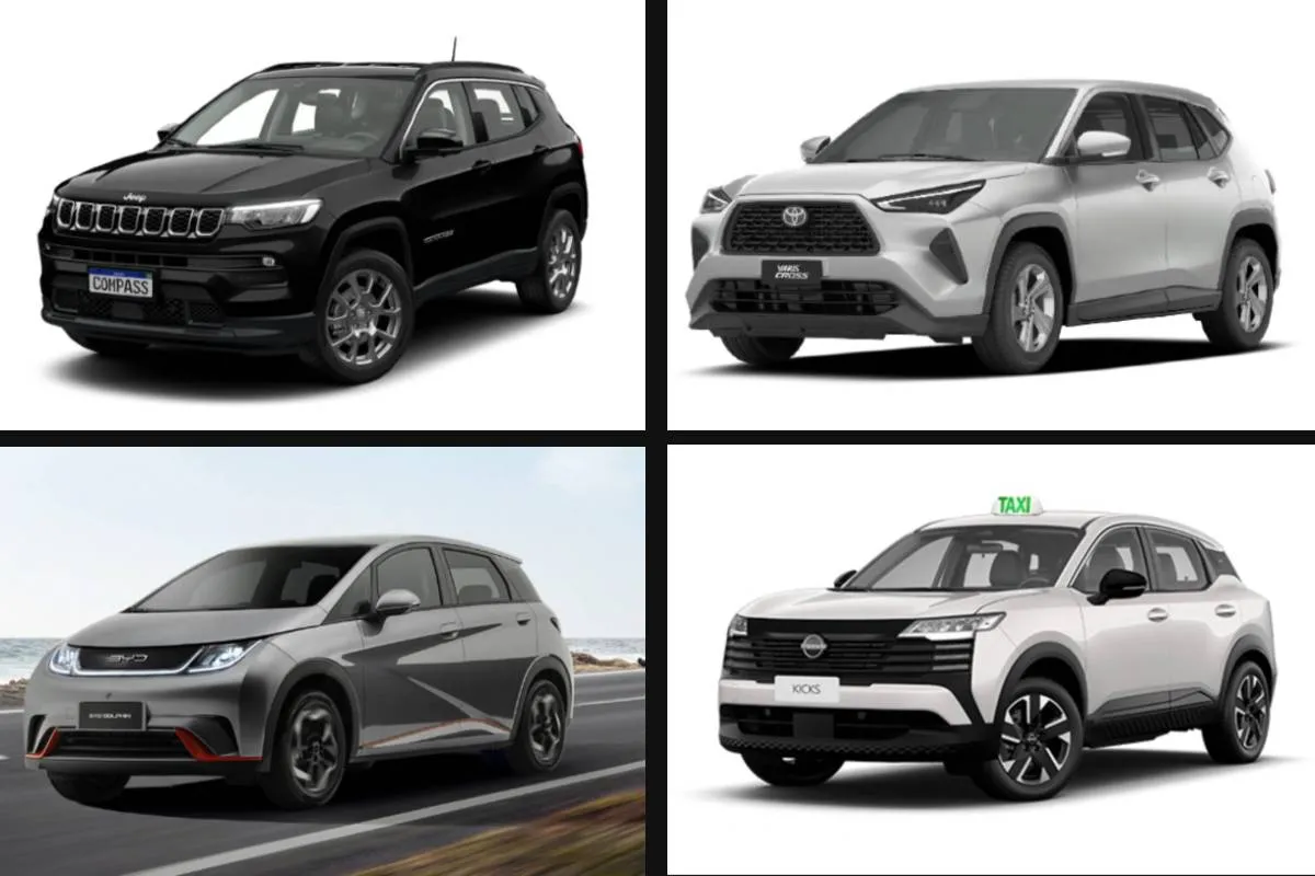 Imagem mostra uma montagem com carros elegíveis no programa Move Brasil.