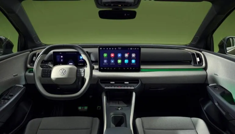 Imagem mostra a interna do novo suv da Volkswagen, o ID Cross.