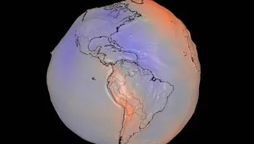 Imagem mostra uma projeção da Terra sem os oceanos, mostrando que a forma de um geoide.