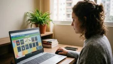 Imagem mostra uma mulher jogando o famoso jogo da memória no computador.