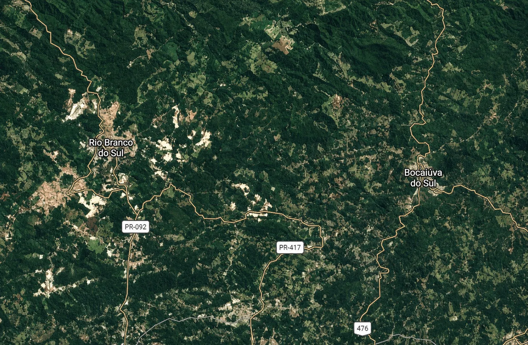 imagem mostra mapa das cidades de Bocaíuva do Sul e Rio branco do Sul,