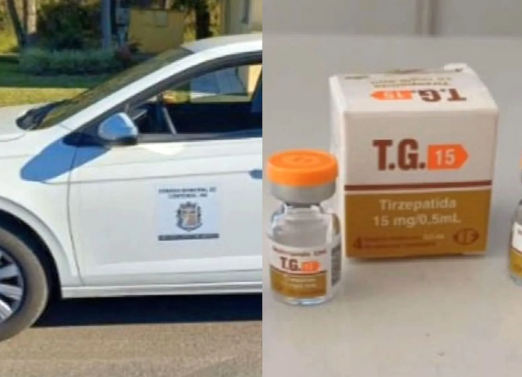 imagem mostra carro usado pelas vereadoras e medicamento apreendido