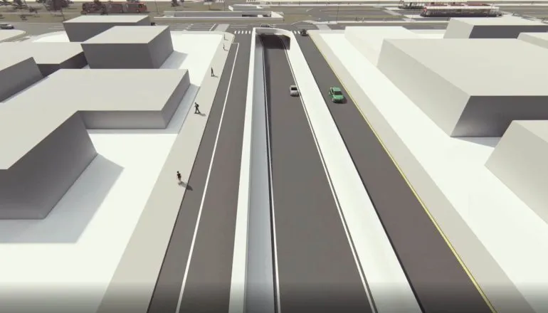 Projeção das futuras Trincheiras da Vila São Pedro, em Curitiba, que integram o conjunto de intervenções planejadas para melhorar a mobilidade e a circulação na região.