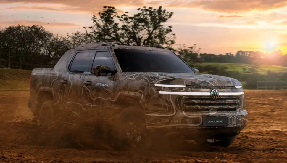 Nova Amarok 2027: detalhe para a frente com nova identidade em LED da nova picape da Volkswagen