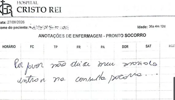 Mulher ameaçada pelo companheiro pede socorro em prontuário médico