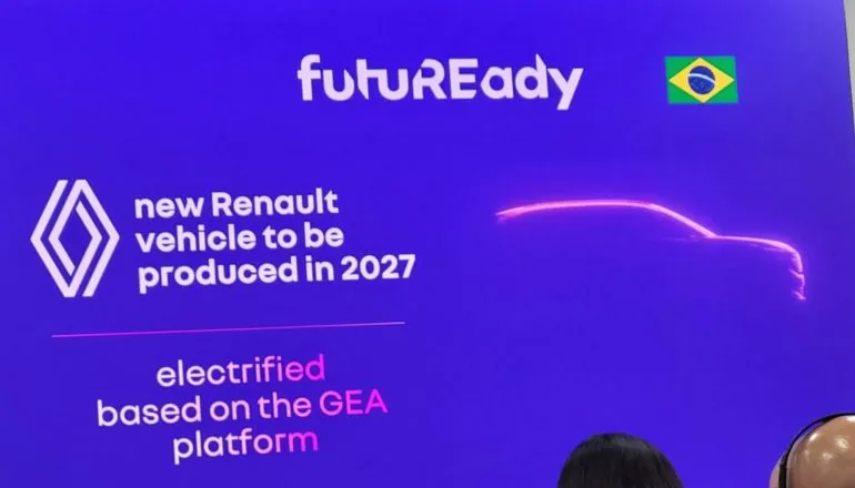 Silhueta destaca como deve ser o novo carro da Renault, que passa a ser fabricado em 2027 em SJP.