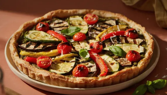 Quer um jantar com vegetais? Aprenda a fazer esta quiche de abobrinha, berinjela e pimentão