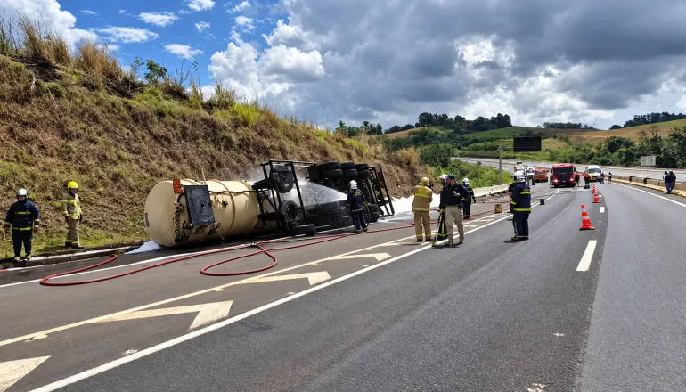 Ciclista morre carbonizado após caminhão-tanque tombar e pegar fogo no Paraná