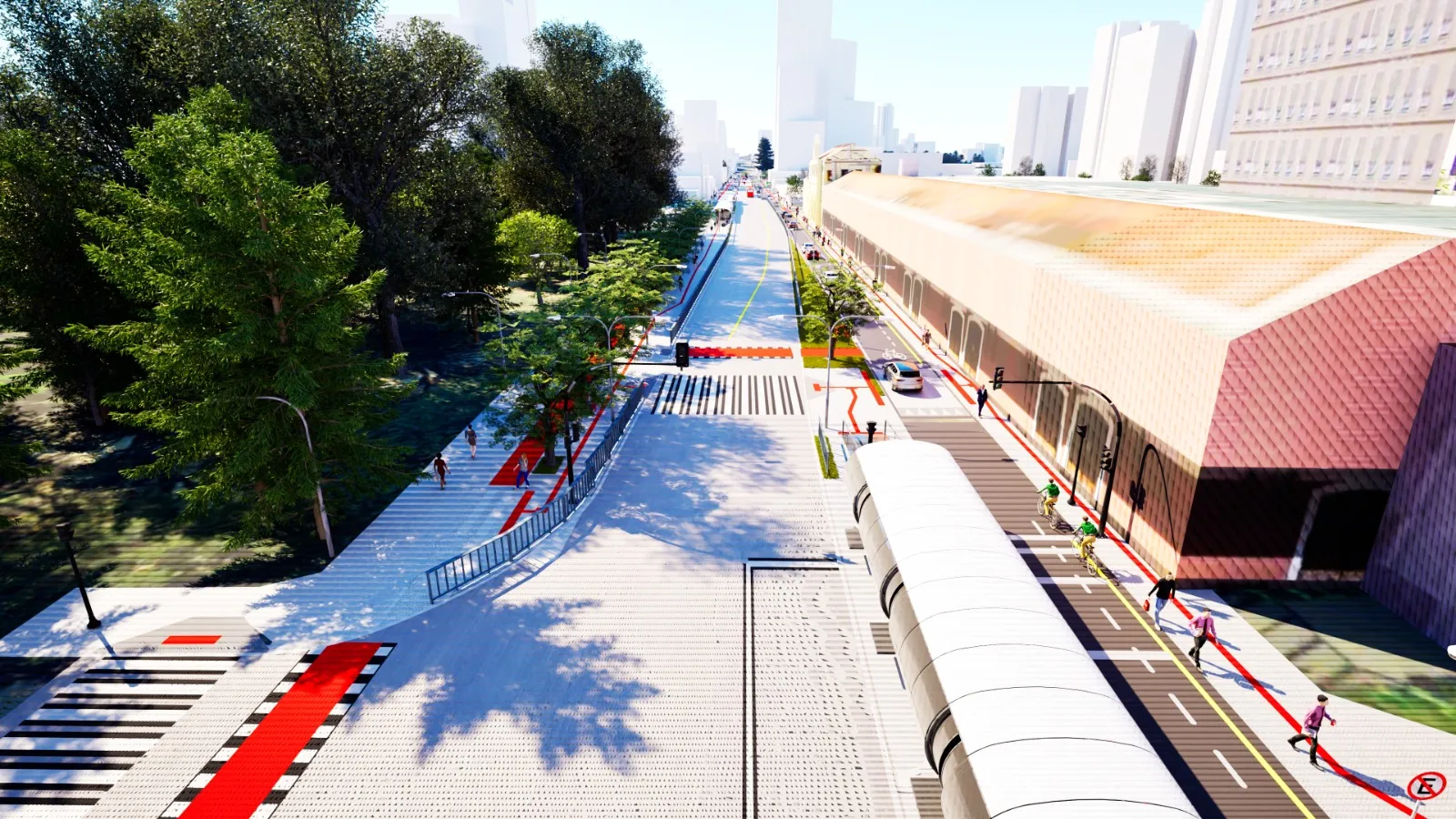 A imagem mostra o projeto 3D de como vai ficar a praça Eufrásio Correia após obras do BRT Leste/Oeste.
