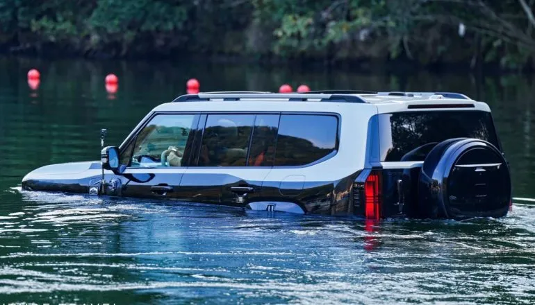 Jetour g700 ark edition - Jetour g700 ark edition pesca - Imagem mostra um Jetour G700 "navegando" no meio do lago.