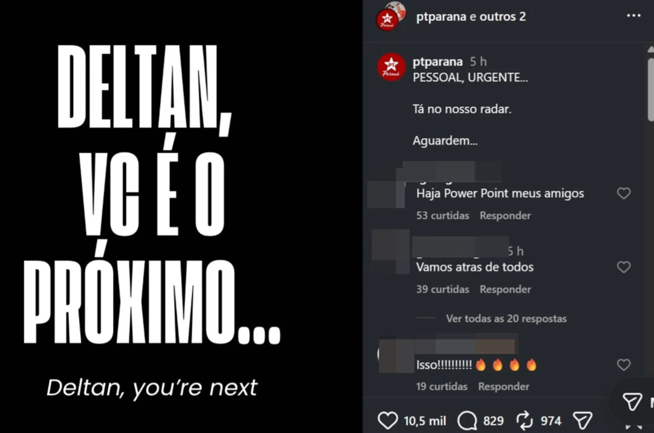PT do Paraná publica ameaça a Deltan Dallagnol: “Você é o próximo”