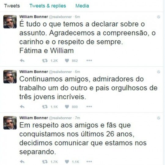 Apresentador fez anúncio pelo Twitter, logo após o Jornal Nacional.
