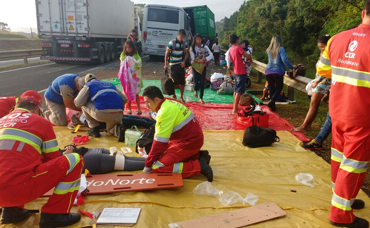 Vítimas do acidente foram atendidas no local. As lonas significam a urgência nos atendimentos. Foto: PRF.
