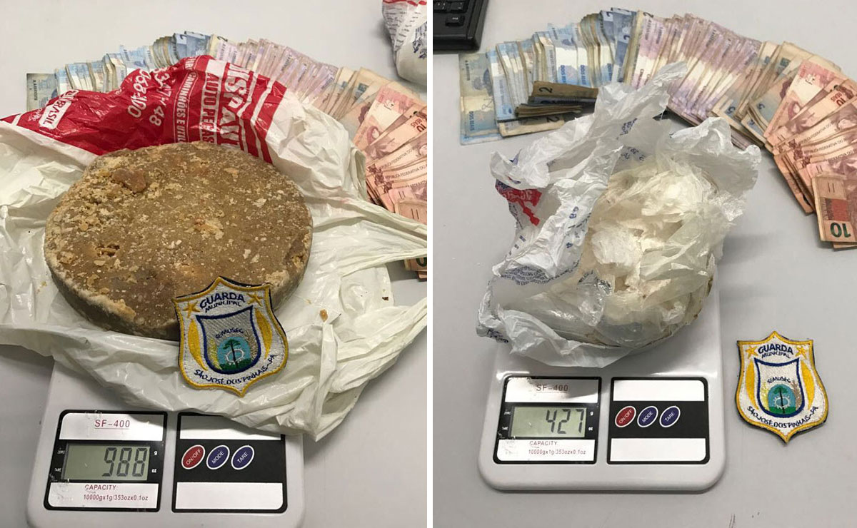 Somada, drogas apreendidas valiam R$ 17 mil. Foto: Divulgação/Guarda Municipal de SJP.