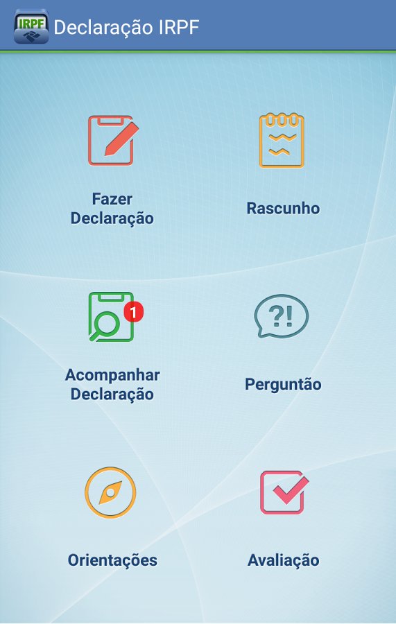 Tela Inicial do APP IRPF para Android