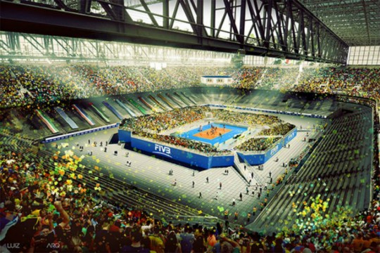 Com uma arena central, estádio deverá ficar assim para os jogos. Foto: Divulgação