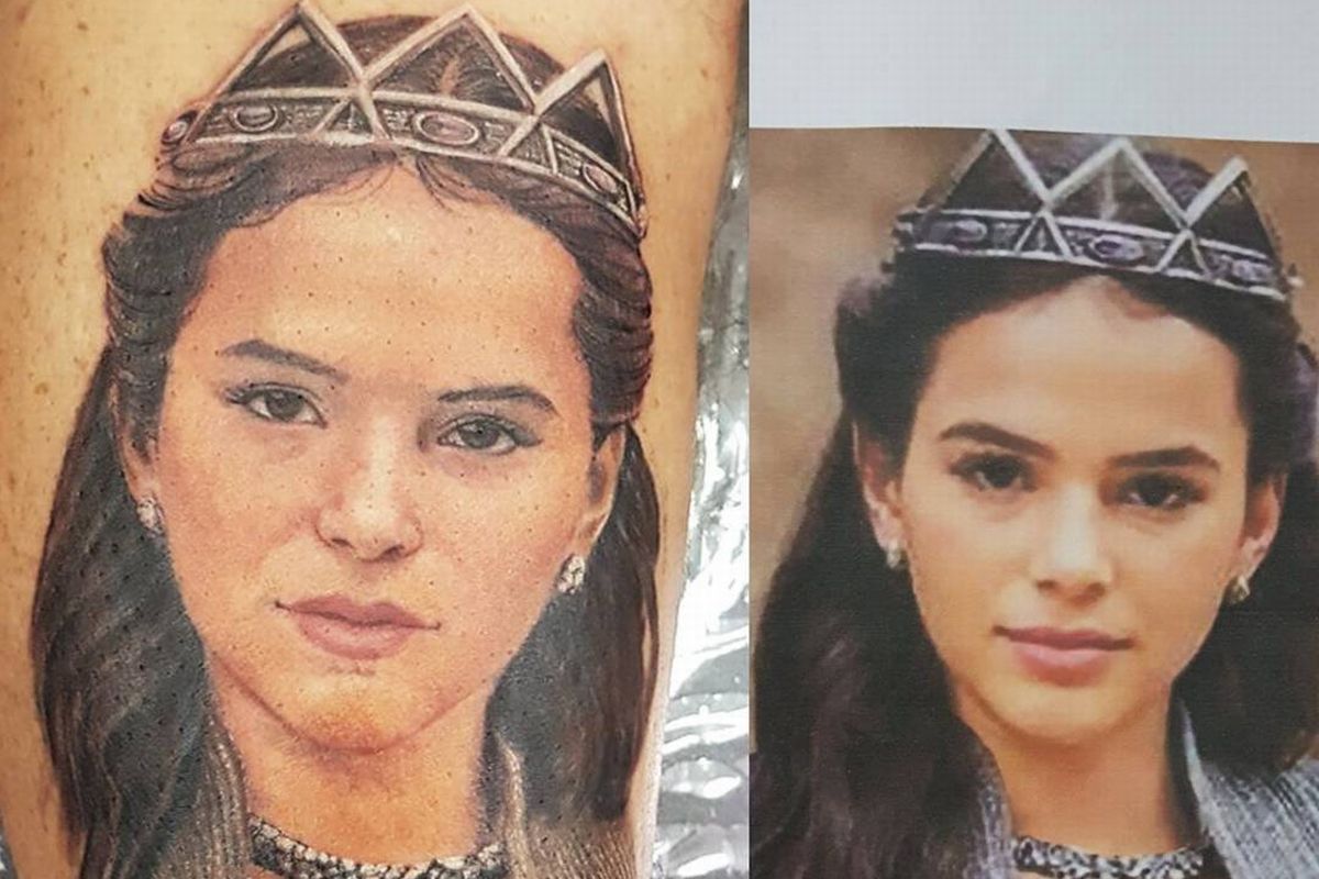 Tatuador fez imagem da personagem de Bruna Marquezine em cliente. Foto: Reprodução/Instagram.