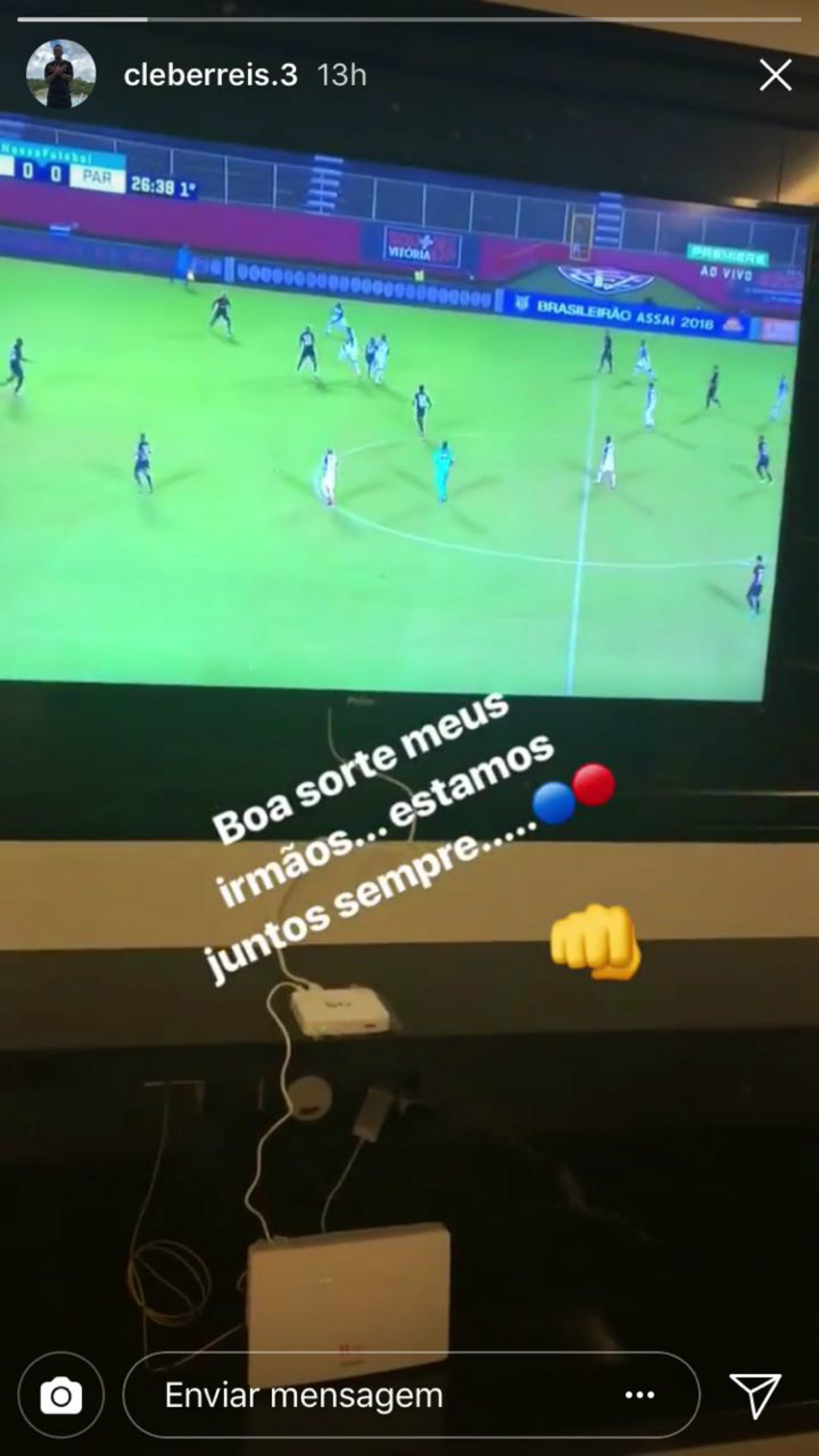Cléber Reis postou nas redes sociais apoio ao Tricolor contra o Vitória. Foto: Reprodução/Instagram