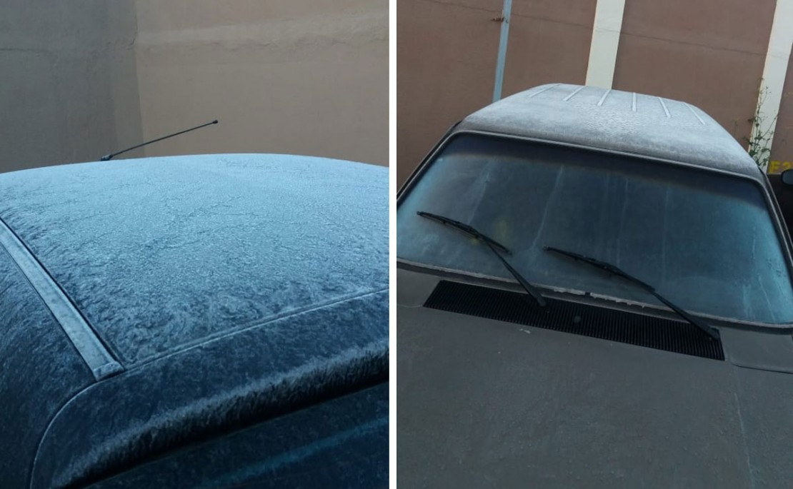 Carro amanheceu coberto de geada no Alto Boqueirão. Foto: Colaboração/Leitor.
