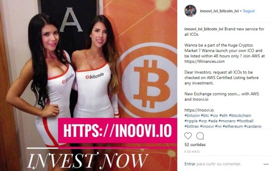 O uso do bitcoin - e de mulheres - para chamar a atenção é constante. Foto: Reprodução/Instagram