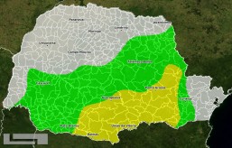 Mapa aponta que a faixa sul do Paraná, entre as cidades de Guarapuava, Palmas, União da Vitória e Ponta Grossa pode ter geada moderada nesta quarta-feira. Foto: Simepar.