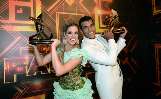 Raquel ao lado de Marcello Melo Jr, com quem foi bicampeã do quadro, em 2014. Foto: Divulgação/TV Globo