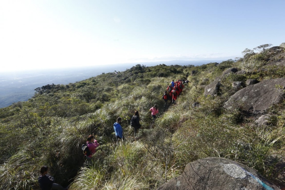 Uma mulher sofreu uma fratura no tornozelo no Morro do Anhangava e precisou ser resgatada. Foto: Lineu Filho