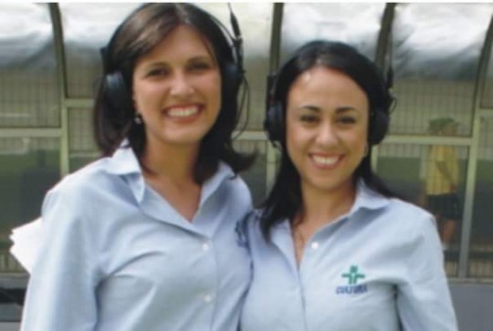 Lara Mota (à esquerda) é a repórter da Rádio Coxa. Foto: Reprodução.