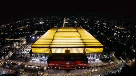 Arena da Baixada foi 'pintada' de amarela, em alusão ao Brasil e às cores da campanha de Bolsonaro. Foto: Reprodução/Facebook