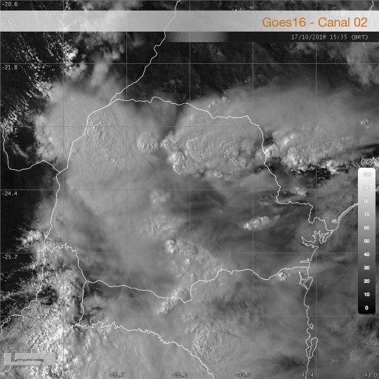 Imagem de satélite mostra estado 'tomado' pela nebulosidade. Foto: Reprodução/Twitter/Simepar
