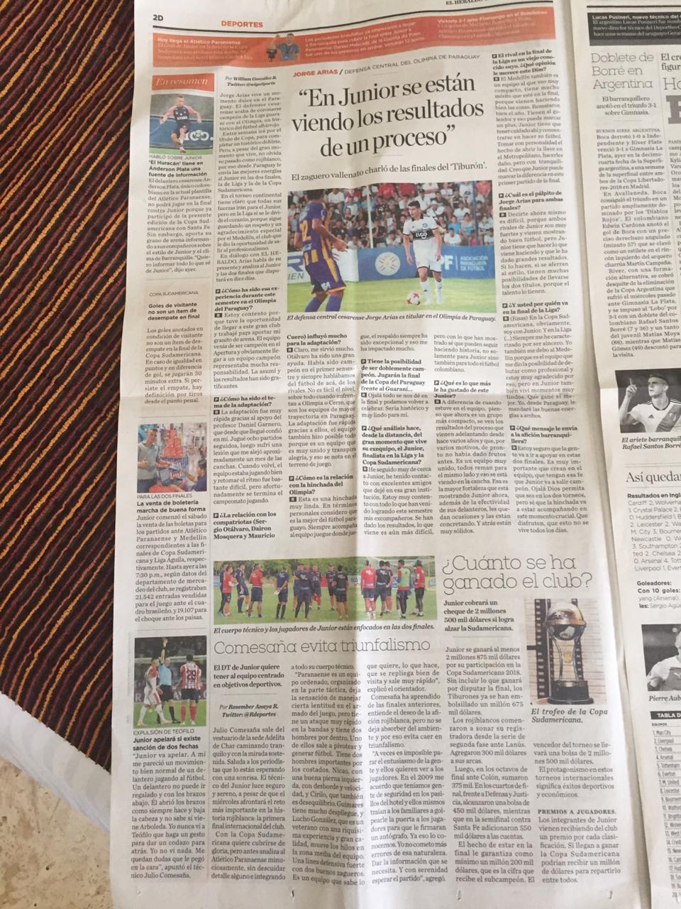 No canto superior esquerdo, o colombiano Anderson Plata é destacado pelo jornal. Foto: Luiz Ferraz. 