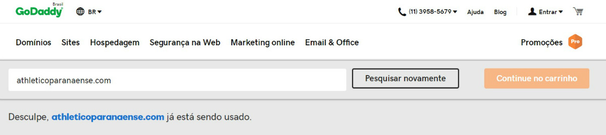 Endereço já não está mais à disposição no GoDaddy, onde havia sido registrado. Foto: Reprodução