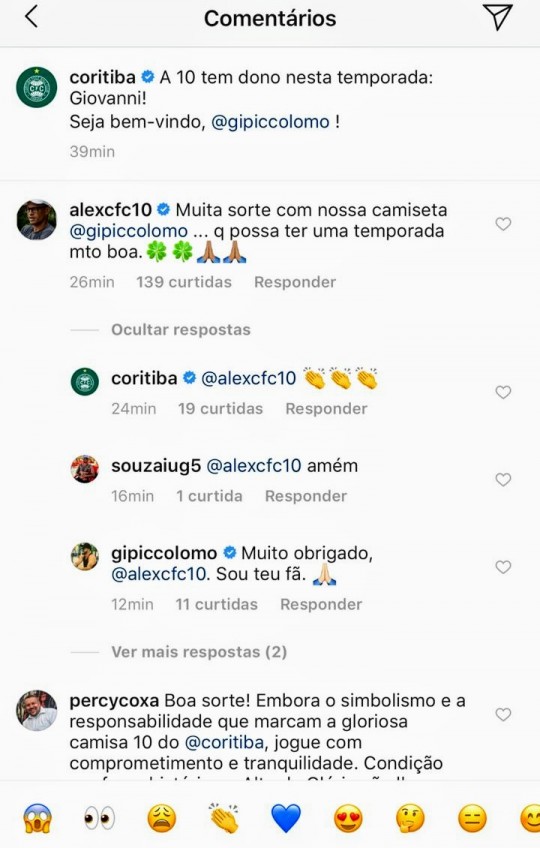 Os elogios de Alex e o agradecimento de Giovanni. Foto: Reprodução