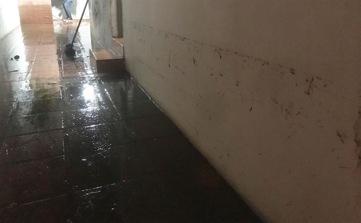 Linha na parede mostra a altura que a água chegou em uma casa no Uberaba, na noite desta quinta-feira. Foto: Colaboração.
