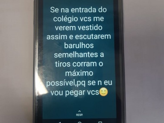 Mensagem encontrada no celular do adolescente. Foto: Divulgação/Guarda Municipal de Fazenda Rio Grande