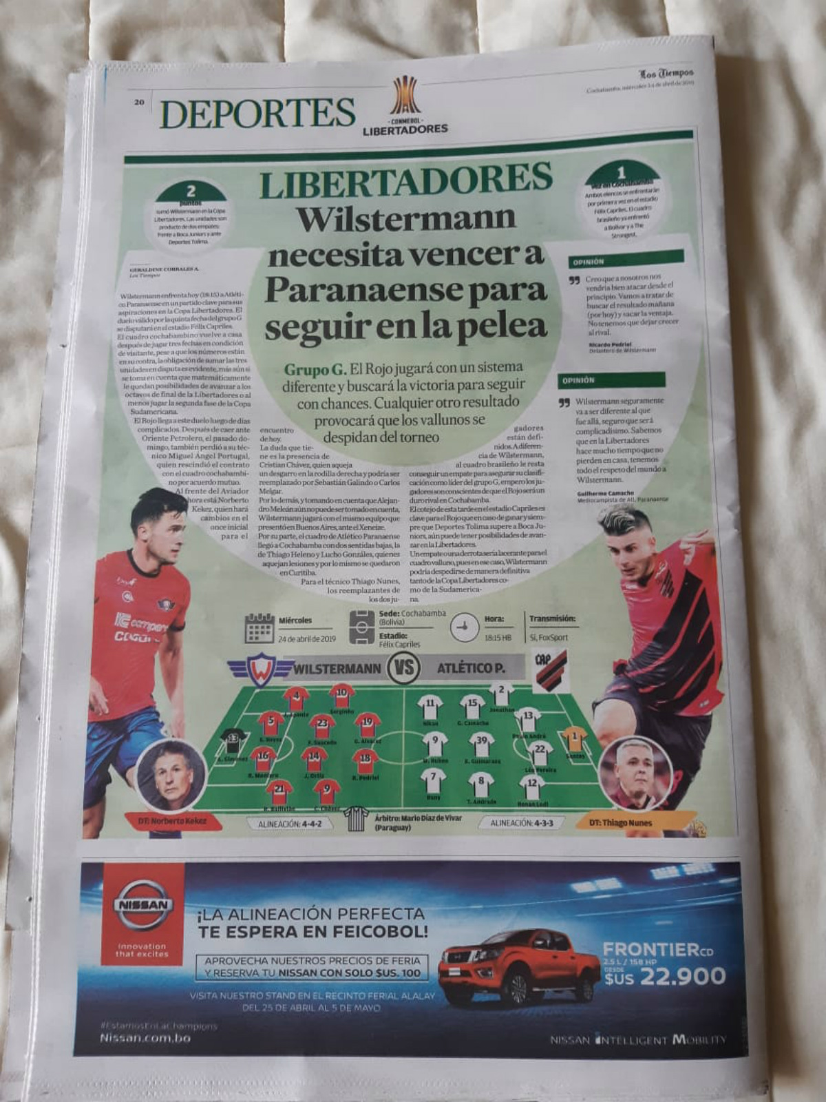 Matéria principal do jogo no jornal Los Tiempos. Foto: Luiz Ferraz