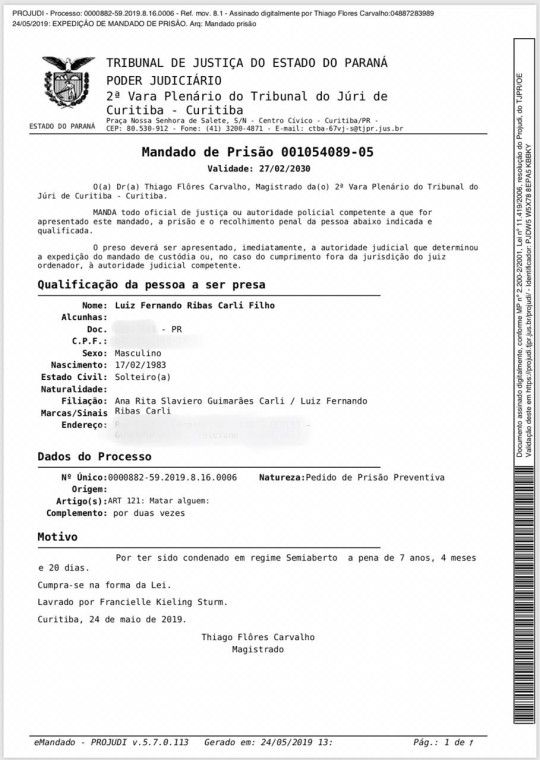 mandado de prisão carli filho