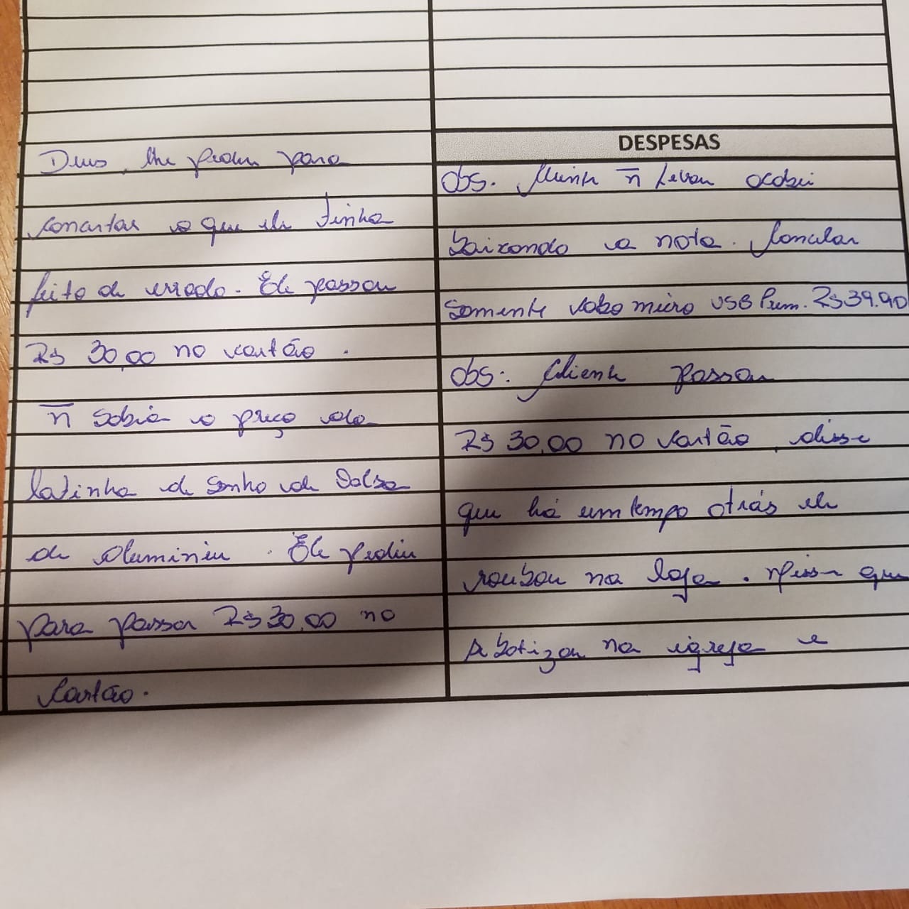 Atendente registrou o fato no livro de ocorrências do estabelecimento. Foto: Arquivo pessoal