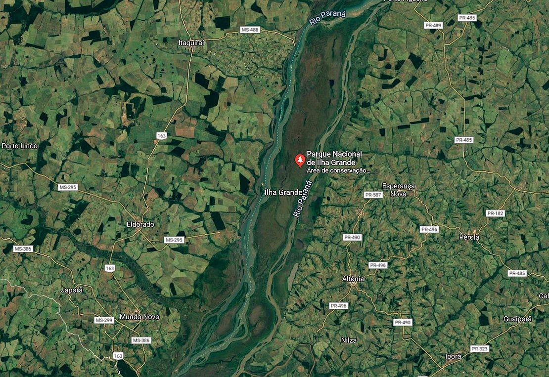 Ilha Grande, na divisa com o Mato Grosso do Sul. Foto: Google Maps