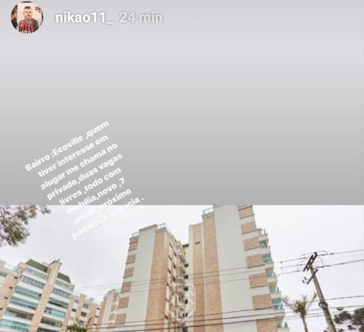 Postagem no Instagram anuncia aluguel de apartamento. Foto: Reprodução/Instagram