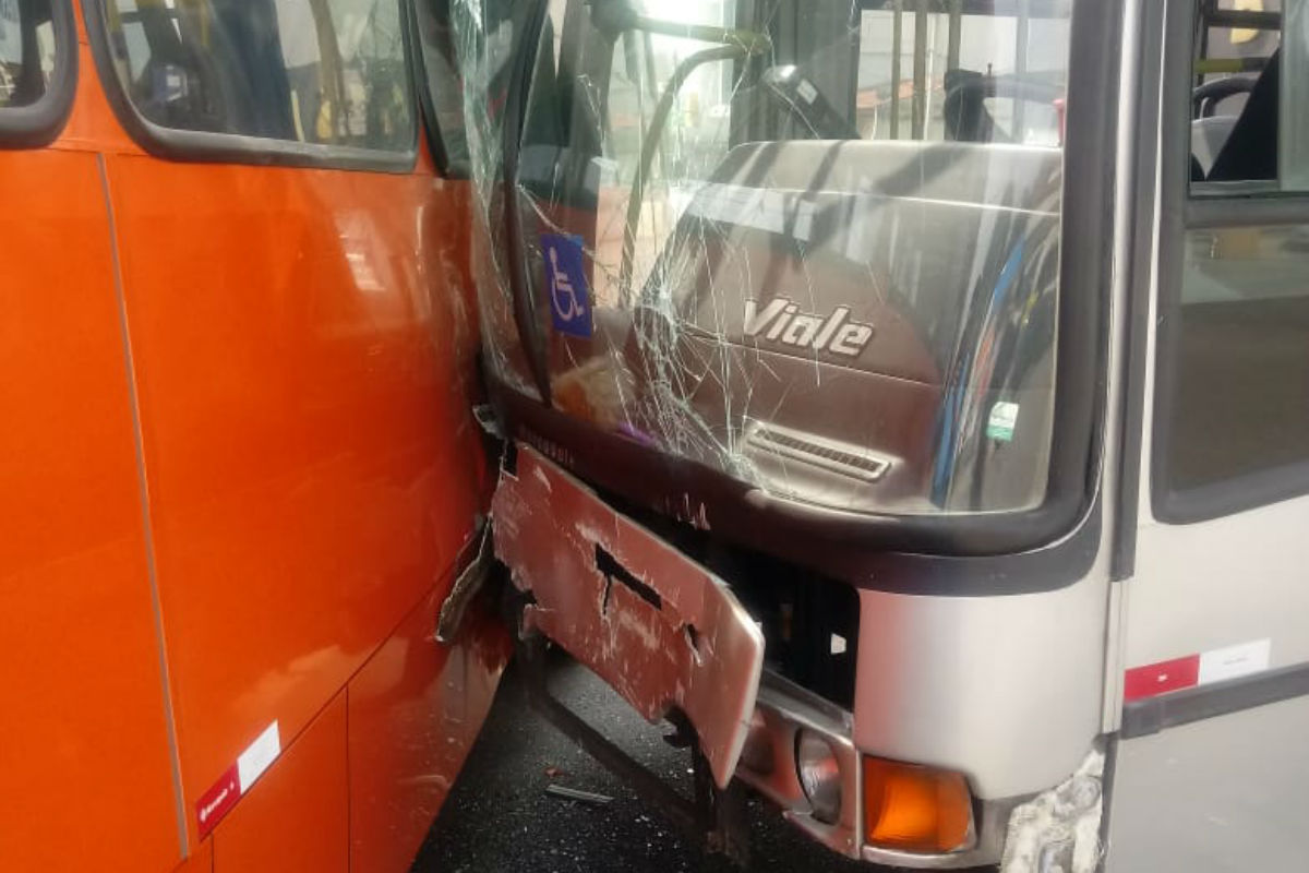 Coletivo parou após bater em outro ônibus. Foto: Reprodução/Whatsapp