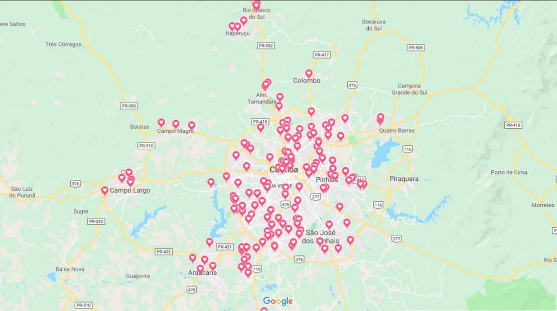 Mapa de abrangência do app Az Drugstore