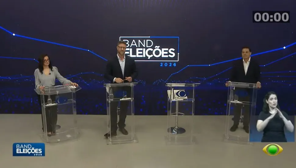 Requião Filho (PDT) e Sandro Alex (PSD) durante o debate realizado pela TV Bandeirantes neste domingo (9). Foto: Reprodução/TV Bandeirantes